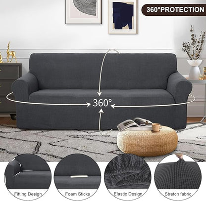 U-NICE HOME Stretch Couch Cover Sofa Cover Sofa Slipcover Furniture Protector for 4 Cushion Couch Sofa Pet Friendly(Oversized Sofa, Dark Grey)
