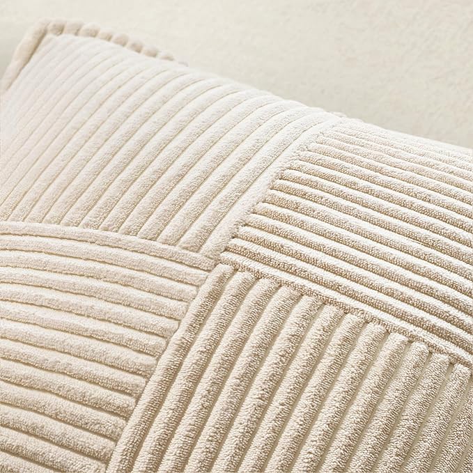 MIULEE Decorative Euro Sham Throw Pillow Covers for Couch Bed Livingroom 22x22 Inch Set of 2 Beige Boho Accent Throw Pllows Broadside Striped Patchwork Soft Corduroy Pillowcases