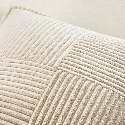 MIULEE Decorative Euro Sham Throw Pillow Covers for Couch Bed Livingroom 22x22 Inch Set of 2 Beige Boho Accent Throw Pllows Broadside Striped Patchwork Soft Corduroy Pillowcases