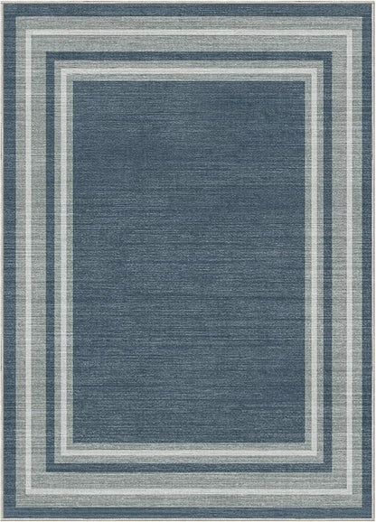 OPPODREAM Border Soft Area Rugs 5x7, Washable Blue Rug with Non Slip Backing, 5 x 7 Faux Cashmere Low-Pile 5x7 Carpet