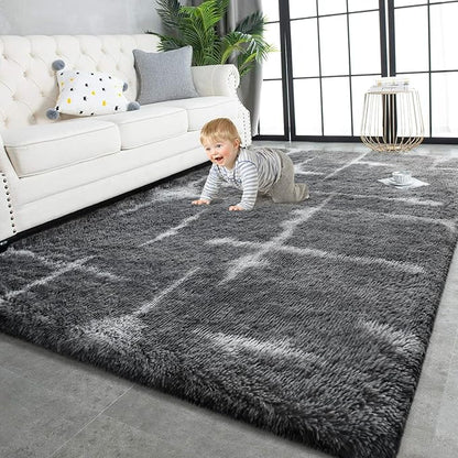 TWINNIS Super Soft Shaggy Rugs Fluffy Carpets, 6x9 Feet, Indoor Modern Plush Area Rugs for Living Room Bedroom Kids Room Nursery Home Decor, Upgrade Anti-Skid Rectangular Fuzzy Rug, Grey Star