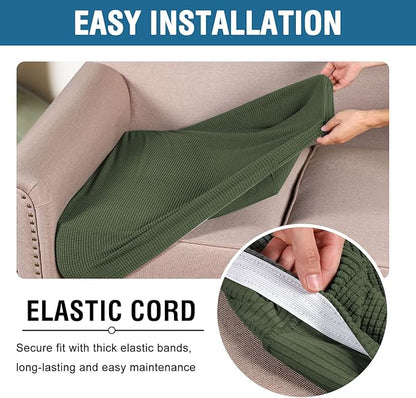 H.VERSAILTEX Super Stretch Individual Seat Cushion Covers Sofa Covers Couch Cushion Covers Slipcover Sets Thick Jacquard Textured Twill Fabric (2 Piece Large Sofa Cushion Covers, Bronze Green)