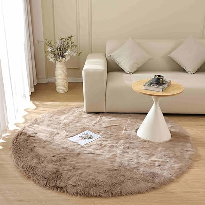 Goolela Circle Sheepskin Rug 5ft Round Fluffy Fuzzy Furry Carpet for Bedroom Living Room Shaggy Washable Soft - Light Brown Beige