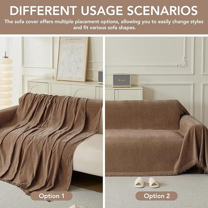 Couch Cover for Dogs, Boho Sofa Covers for 3 Cushion Couch, Chenille Sofa Slipcover for Pets Washable, L-Shape Sectional Couch Loveseat Cover Soft Throw Blankets with Tassels(71x118,Coffee)