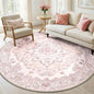 RELEANY Area Rugs 6ft Washable Non-Slip, Floral Vintage Distress Print Pattern Medallion Carpet for Living Room Bedroom Dining Room, Pink Greypink Cute