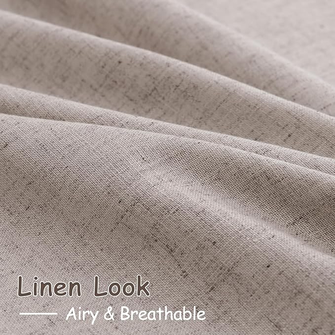 Nanspring Brownish Grey Linen Curtains for Living Room 105 Inches Long Back Tab Light Filtering Semi Sheer Curtain Modern Farmhouse Decor for Bedroom Office Luxury Textured Drapes 52x105, 2 Panels