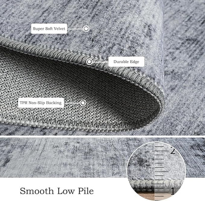 Toneed 5x7 Area Rugs for Living Room Bedroom Dining Room Washable Rug Modern Abstract Non Slip Low Pile Soft Rug Grey