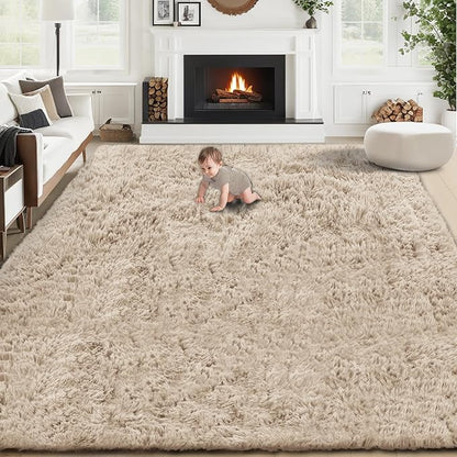 6x9 Area Rug for Living Room: Fluffy Shag Soft Washable Rugs Large Fuzzy Plush Indoor Carpet for Bedroom Nursery Playroom Kids Girls Boys Room (Camel, 6'x9')