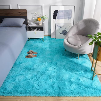 Amearea Premium Soft Area Rug 4x5.3 Feet, Blue Rugs for Living Room, Fluffy Carpet for Bedroom Nursery Playroom Teen Bedside Home Decor, Comfortable Indoor Furry Dorm Carpets, Blue