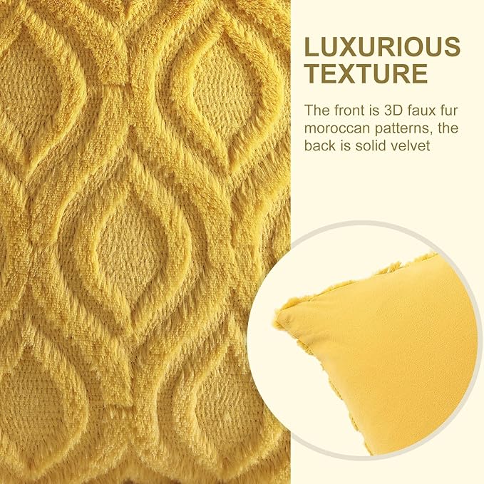 decorUhome Summer Throw Pillow Covers 18x18 Inch Set of 2, Soft Plush Faux Wool Mustard Yellow Solid Couch Pillow Covers, Accent Farmhouse Neutral Square Pillow Cases for Sofa Bed Living Room
