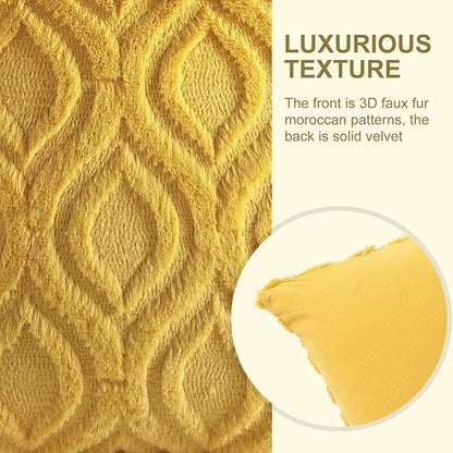 decorUhome Summer Throw Pillow Covers 18x18 Inch Set of 2, Soft Plush Faux Wool Mustard Yellow Solid Couch Pillow Covers, Accent Farmhouse Neutral Square Pillow Cases for Sofa Bed Living Room