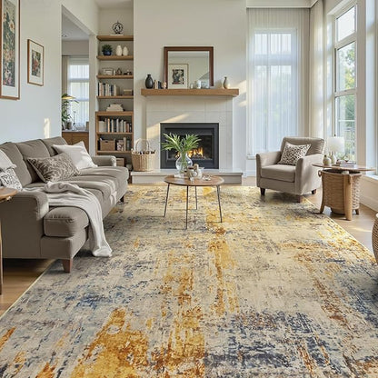 Ompaa Living Room Rug 6x9 Beige Area Rug Machine Washable Boho Rug Non Slip Abstract Vintage Indoor Large Rugs for Bedroom, Classroom, College Dorm, Farmhouse, Dining Room, Kids Playroom