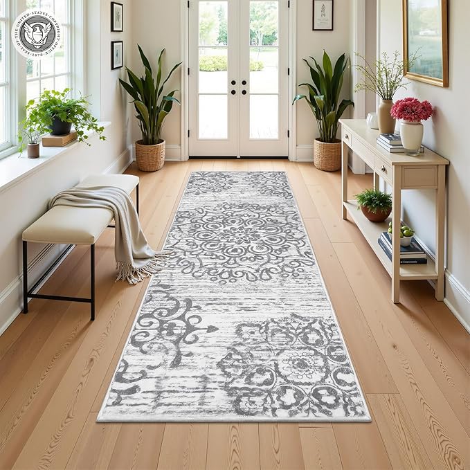 HEBE Hallway Runner Rug 2'x6' Washable Vintage Kitchen Rugs Non Slip Laundry Rug Runner Distressed Boho Floor Carpet Runners for Hallways Entryway Laundry Room Kitchen Bathroom