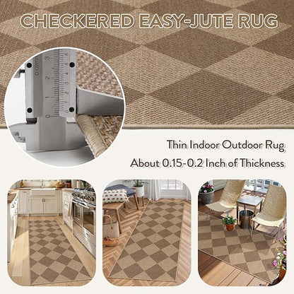 Lahome Colette Checkered Easy Jute Runner Rug, 2x6 Kitchen Mats for Floor Non Slip Washable Entryway Runner, Checkerboard Nature Indoor Outdoor Carpet for Hallway 6ft Entry