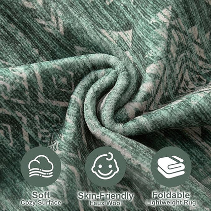 Nakagishi 8X10 Area Rugs Living Room: Washable Boho Large Neutral Modern Soft Farmhouse Green Rug Stain Resistant Indoor Floor Non-Slip Carpet for Women Home Enthusiasts Aged 25-45 - Bedroom Room