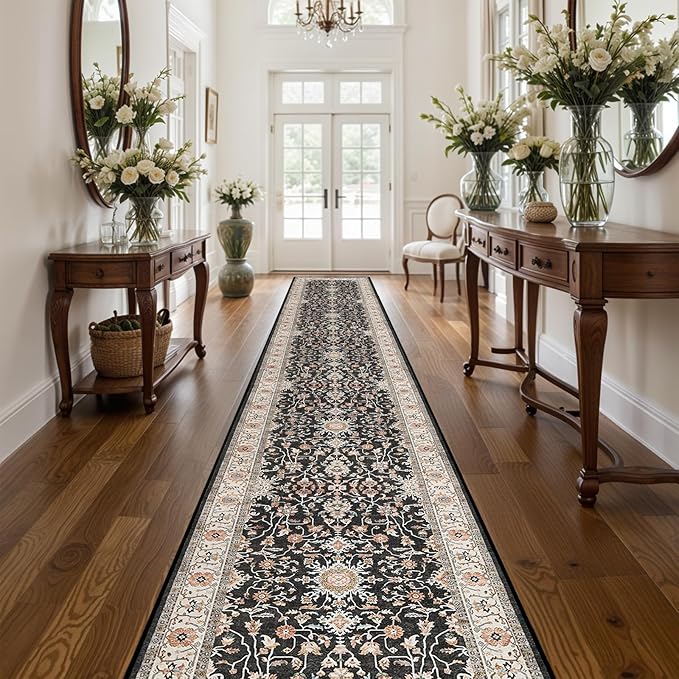 TOPRUUG Washable Runner Rug 3x16 - Hallway Runner Rug Kitchen Rugs and Mats Non Skid Washable Waterproof Carpet Runner for Living Room Bedroom Bathroom (Black, 3X16)