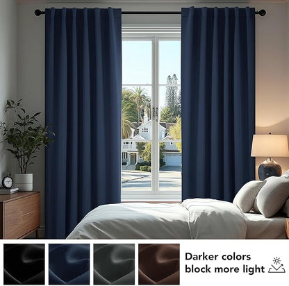Deconovo Blackout Curtains, Thermal Insulated, W38 x L63 2 Panels, Back Tab, Machine Washable, Room-Darkening Drapes for Bedroom/Living Room Navy Blue