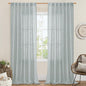 LAMIT 102 Inch Length Light Filtering Sheer Linen Curtains, Linen Textured Semi Sheer Back Tab and Rod Pocket Natural Boho Drapes for Living Room/Farmhouse, 2 Panels, Greyish Blue, 52 x 102 Inch