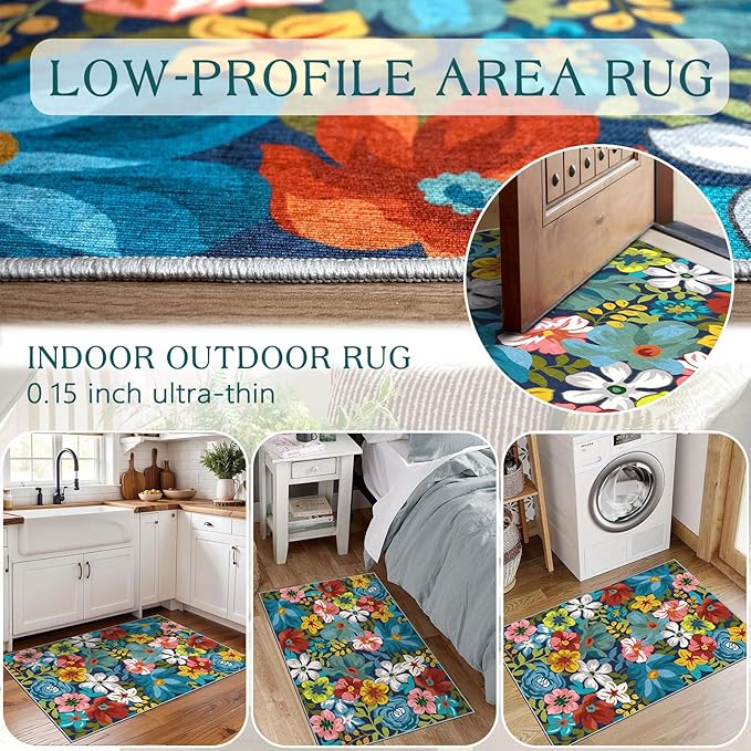 Front Door Mat Outside Entrance - 2x3 Spring Non-Slip Washable Doormat Indoor Outdoor Entrance Colorful Botanical Floral Rug Small Throw Rugs for Entryway Bedroom Kitchen Front Porch Decor