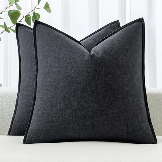 MIULEE Decorative Linen Euro Sham Pillow Covers 24x24 Dark Gray Boho Farmhouse Neutral Couch Throw Pillows for Bed Pack of 2 Accent Modern Pillowcase Sofa Livingroom Home Decor