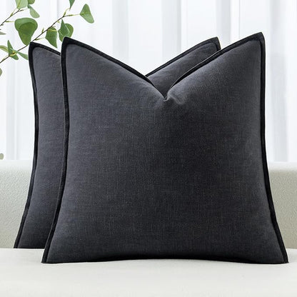 MIULEE Decorative Linen Pillow Covers 18x18 Inch Dark Gray Boho Farmhouse Neutral Couch Throw Pillows for Bed Pack of 2 Accent Modern Pillowcase Sofa Livingroom Home Decor