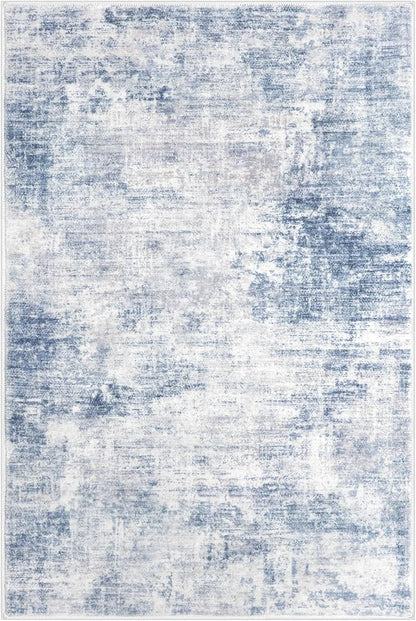 IOHOUZE Abstract Area Rug 4x6 Ft Washable Rugs for Entryway Indoor, Non Slip Small Living Room Rugs Printed Faux Wool Throw Rug, Floor Carpet for Kitchen Nursery Playroom, Light Blue Grey