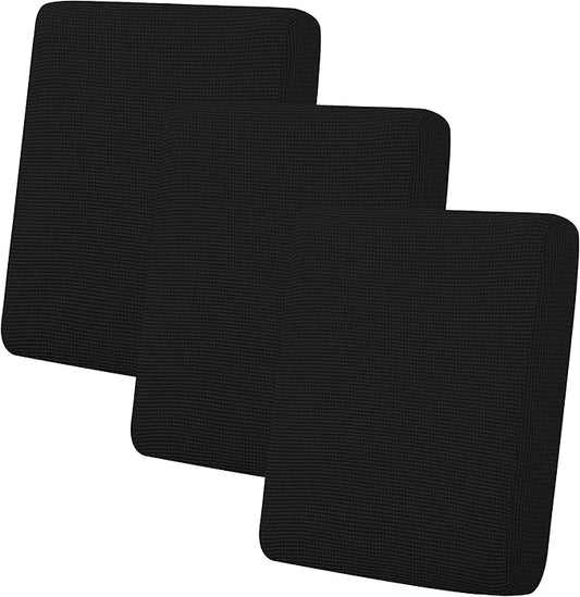 Easy-Going Stretch Individual Chair Couch Cushion Cover Sofa Cushion Furniture Protector Sofa slipcover Soft Flexibility with Elastic Bottom (3-Piece Sofa Cushion Cover, Black)