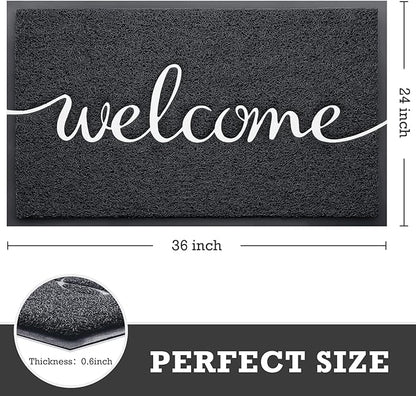 CozyBounty Black Door Mat Welcome Mats Outdoor Indoor Non-Slip Doormat for Entryway Low-Profile Floor Mat for Yard, Garage, High Traffic Areas (36"x24", Black)