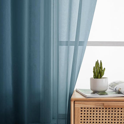 Simplebrand Dusty Blue Short Sheer Kitchen Curtains 36 Inch Length Tier Rod Pocket Cafe Drapes Half Window for Bathroom Small Windows 42 x 36 Inch, 2 Panels