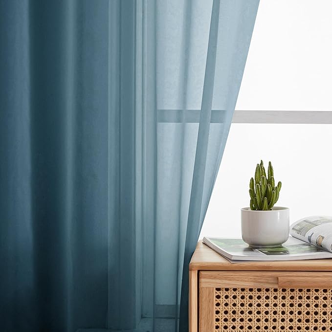 Simplebrand Dusty Blue Sheer Curtains 96 Inches Long, Light Filtering Rod Pocket Solid Color Window Sheer Curtain Panels, Elegant Drapes for Living Room, Bedroom 2 Panels (Dusty Blue, 42" W x 96" L)