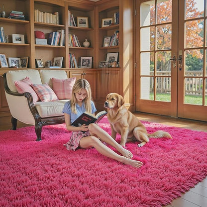 Rugs for Living Room 6x9, Alfombras para Salas Shag Large Plush Soft Area Rug, Shaggy Carpets for Bedroom, Kids Boys Girls Home Decor Aesthetic(Hot Pink, 6 x 9)