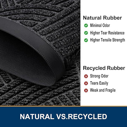 Smiry Front Door Mat Outside Entrance, Heavy Duty Sturdy Natural Rubber Doormat, Trap Dirt and Moisture, Easy Clean Low Profile Mats for Indoor Outdoor Entry, Interwoven Stripes 29.5x17, Black