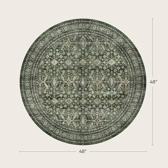 Lofus 4ft Area Rugs for Living Room, Green Washable Area Rug with Non-Slip Backing,Soft Boho Carpets for Bedroom Dining Room Home Office Indoor Nursery