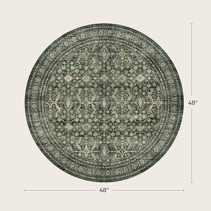 Lofus 4ft Area Rugs for Living Room, Green Washable Area Rug with Non-Slip Backing,Soft Boho Carpets for Bedroom Dining Room Home Office Indoor Nursery