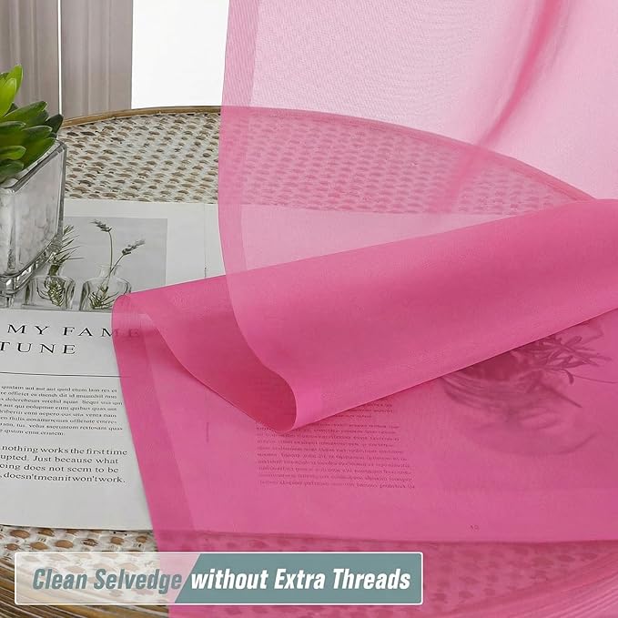 Sheer Curtains 63 Inch Length 2 Panels, Voile Sheer Curtain for Living Room, Breathable Light Filtering Window Treatments, Soft Fabric Dual Rod Pocket Drapes, Hot Pink, 2x42Wx63L Inches