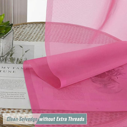 Sheer Curtains 63 Inch Length 2 Panels, Voile Sheer Curtain for Living Room, Breathable Light Filtering Window Treatments, Soft Fabric Dual Rod Pocket Drapes, Hot Pink, 2x42Wx63L Inches