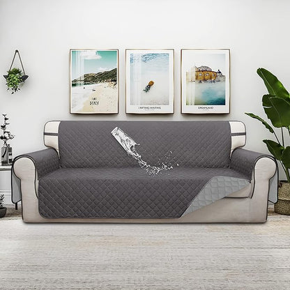 ISSUNTEX Double Protection 100% Waterproof Sofa Covers for Living Room, Reversible Couch Covers for 3 Cushion Couch Sofa, Furniture Protector Sofa Cover for Pets (X Large, Gray/Light Gray)