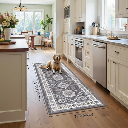 HEBE Washable Kitchen Rugs Runner 2'x 5', Non Slip Hallway Runner Rug, Low Pile Entryway Rug Laundry Room Mat Kitchen Carpet Runners for Hallways, Bathroom, Laundry, Bedside Rug