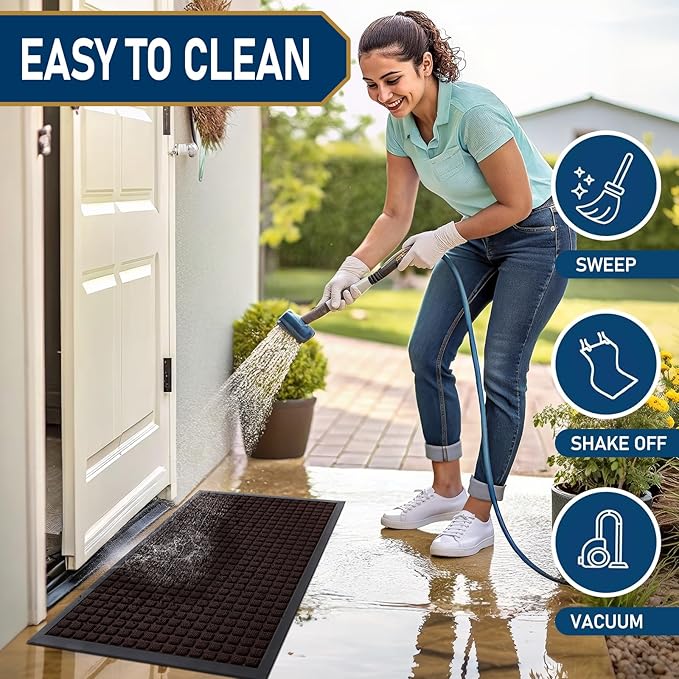 Smiry Front Door Mat Outside Entrance, Heavy Duty Natural Rubber Doormat, Non Slip, Trap Dirt and Moisture, Easy Clean, Low Profile Welcome Floor Mats for Indoor Outdoor Entry, 59x34 Inch, Brown