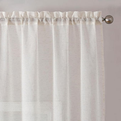 Simplebrand Natural Linen Textured Sheer Curtains 63 Inch Length 2 Panels, Rod Pocket Solid Color Window Sheer Curtain Panels, Elegant Curtains & Drapes for Living Room, Bedroom (40" W x 63" L)