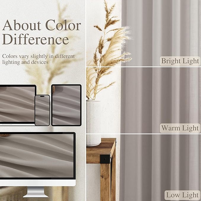 Stone Grey Linen Curtains 108 Inches Long for Living Room Simple Modern Light Filtering Semi Sheer Curtain Back Tab Rod Pocket Neutral Luxury Floor to Ceiling High Window for Bedroom 52x108, 2 Panels