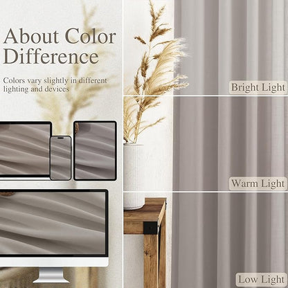 Stone Grey Linen Curtains 108 Inches Long for Living Room Simple Modern Light Filtering Semi Sheer Curtain Back Tab Rod Pocket Neutral Luxury Floor to Ceiling High Window for Bedroom 52x108, 2 Panels