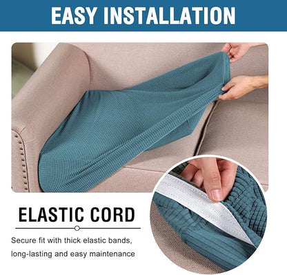 H.VERSAILTEX Super Stretch Individual Seat Cushion Covers Sofa Covers Couch Cushion Covers Slipcover Sets Thick Jacquard Textured Twill Fabric (2 Piece Medium Sofa Cushion Covers, Storm Blue)