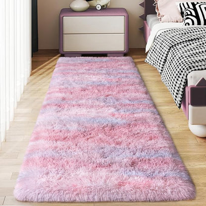 Soft Runner Rugs for Bedroom Hallways, 2x6 Abstract Pink Fluffy Shag Throw Area Rug Non Slip for Bedside Dorm, Long Shaggy Furry Carpet for Nursery Living Room