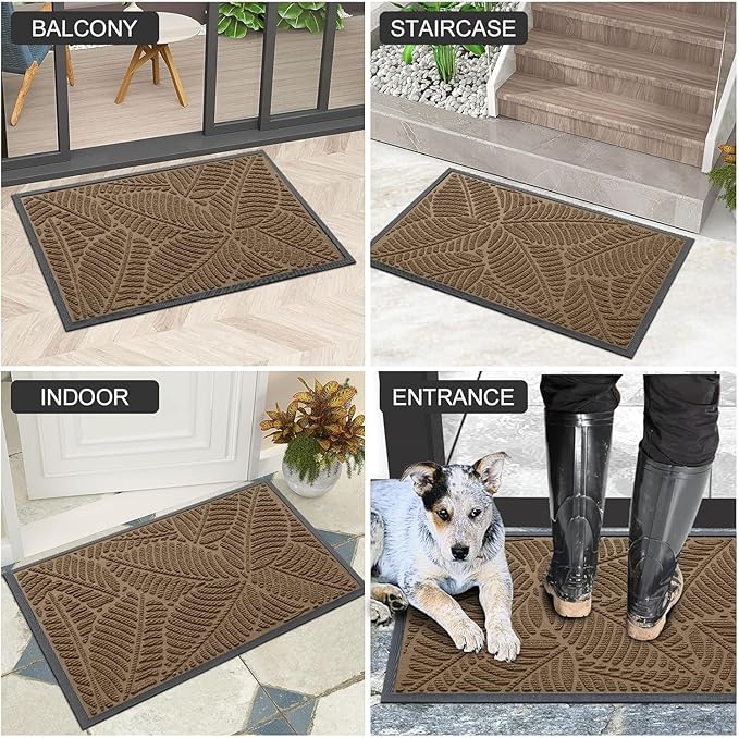 Colorxy Waterproof Doormat, Sturdy Natural Rubber Front Indoor Mat, Non Slip Low Profile Outdoor Door Mat, Stain and Fade Resistant Floor Mats, Easy Clean Patio Entry Mat, 71''x23'', Light Brown