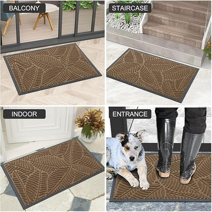 Colorxy Waterproof Doormat, Sturdy Natural Rubber Front Indoor Mat, Non Slip Low Profile Outdoor Door Mat, Stain and Fade Resistant Floor Mats, Easy Clean Patio Entry Mat, 71''x23'', Light Brown