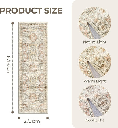 Washable Runner Rugs for Bedroom - 2x6 Runner Rug Non Slip, Ultra-Thin Entryway Runner, Soft Abstract Kitchen Runner for Hallway, Laundry, Bathroom, Indoor Door Mat(2'x6', Brown/Pink)
