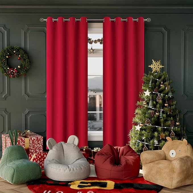 BGment Christmas Room Darkening Curtains 84 Inches Long - Grommet Thermal Insulated Drapes Window Treatment Curtains for Bedroom, 2 Panels, 52 x 84 Inch, Red