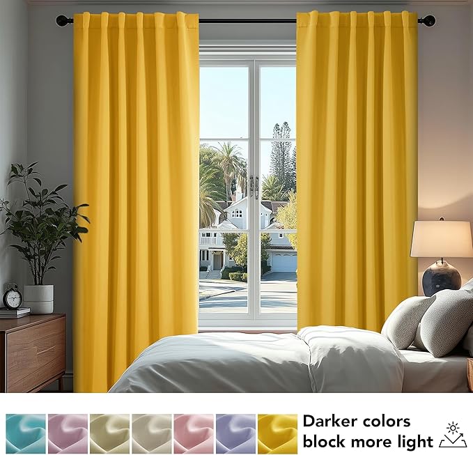 Deconovo Short Blackout Curtains for Small Windows Thermal Insulated Rod Pocket and Back Tab Curtains 42Wx45L Inch Mellow Yellow 2 Panels