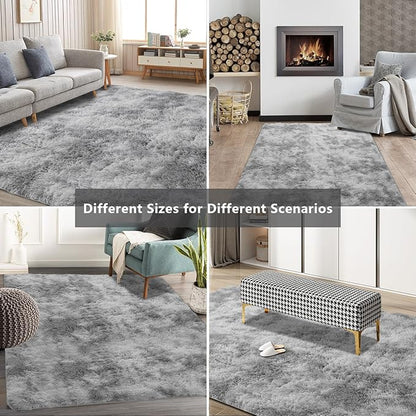 9X12 Large Area Rugs for Living Room Bedroom,Big Shag Rug for Bedroom Dorm,Soft Fluffy Indoor Carpet Nursery Rugs for Kids Girls Room Home Decor (Mottling Grey, 9X12 Feet)